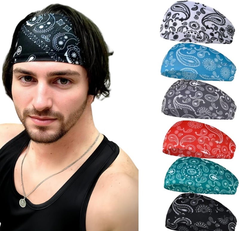 LECHI Sweat Headbands for Men,6 Pack Workout Sports Hairband for Gym, Ideal for Fitness,Running,Cycling,Hike - Image 1